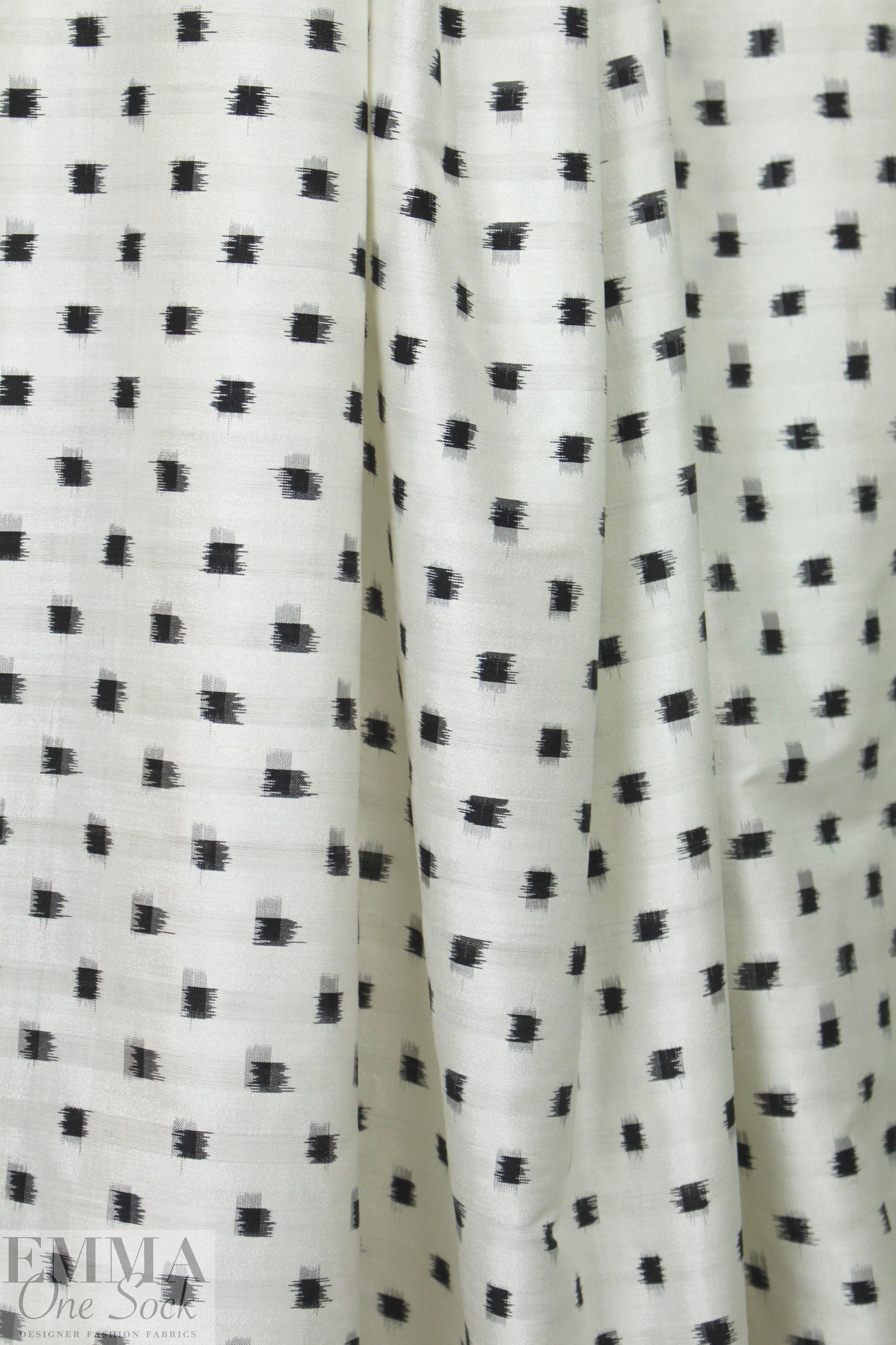 famous designer ikat silk jacquard - black on white