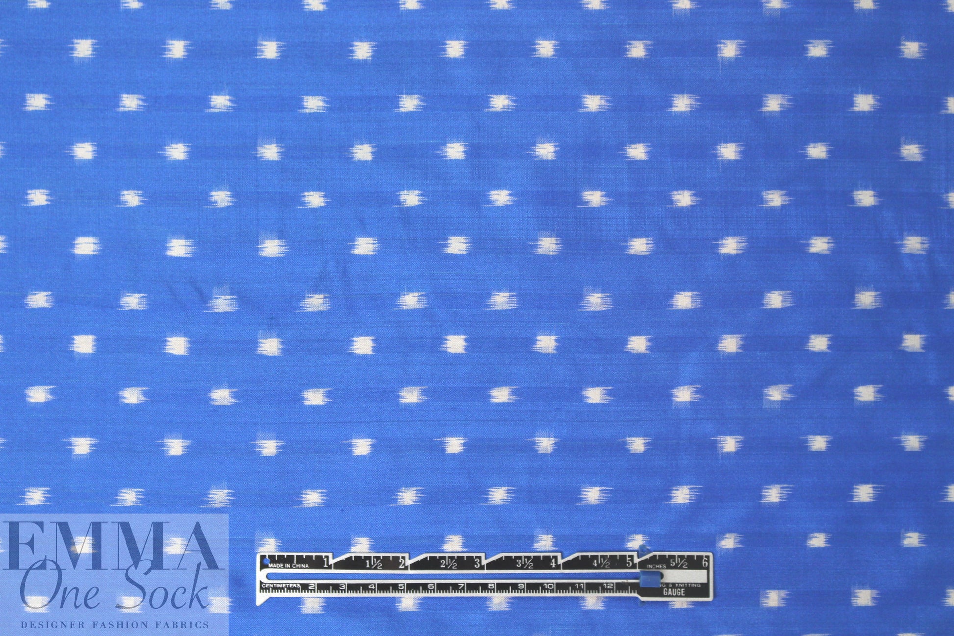 famous designer ikat silk jacquard - azure on white