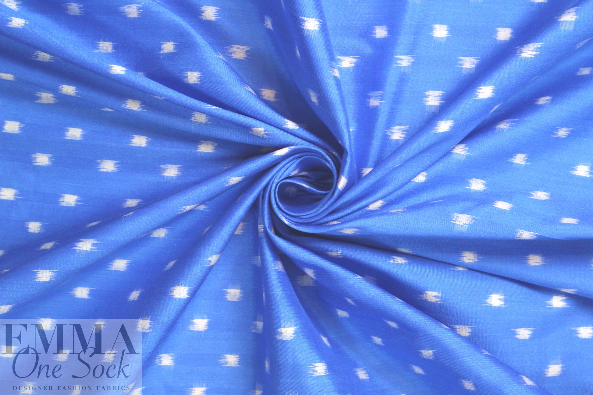 famous designer ikat silk jacquard - azure on white