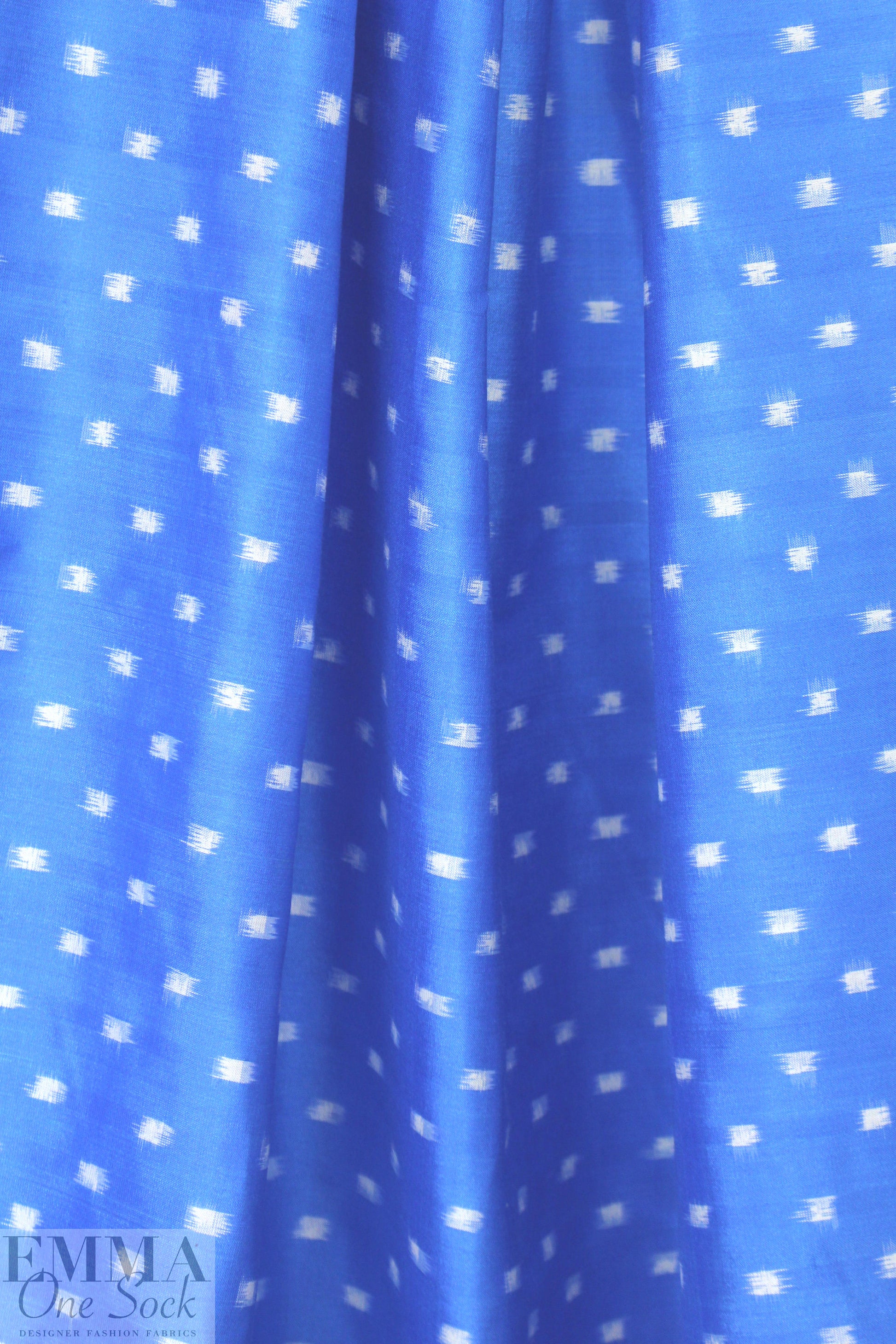 famous designer ikat silk jacquard - azure on white