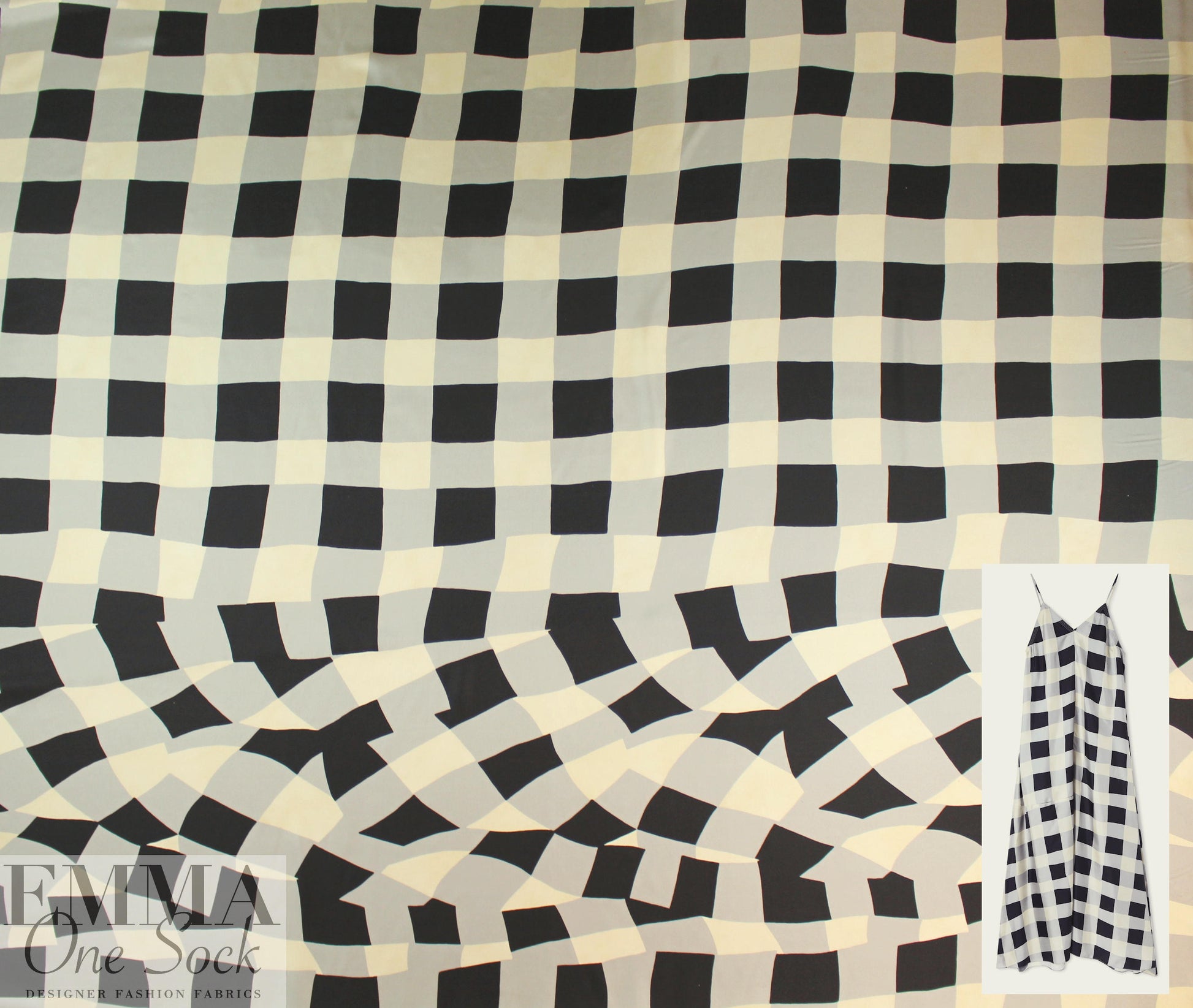 Italian panel silk twill **FLAW** - 'gingham warp' 1.3 yds