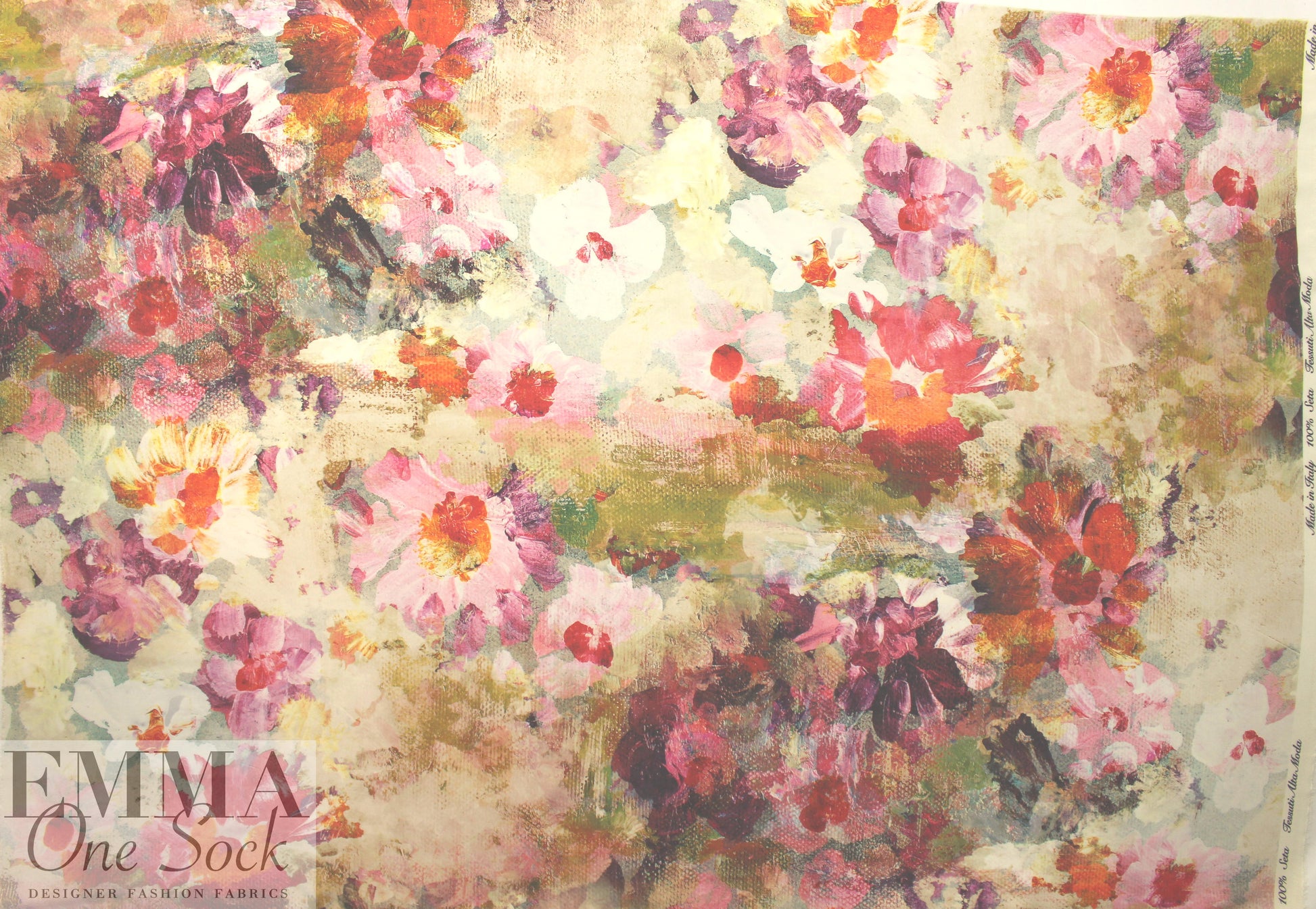 Italian painterly floral special weave silk sheer .875 yds