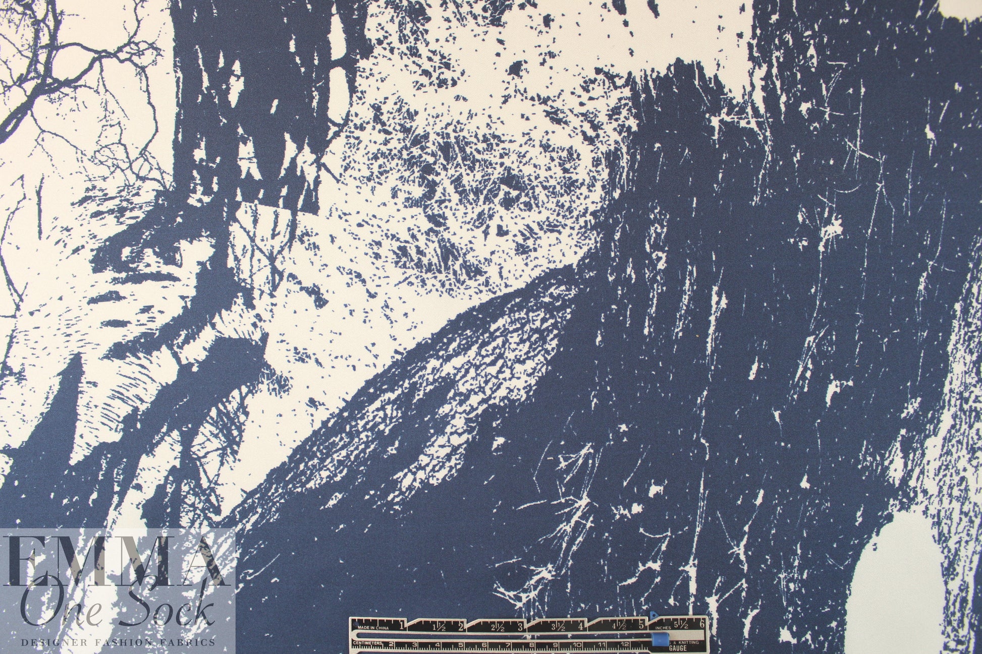 Italian panel silk twill woven - blue bonsai 2 yds (one panel)