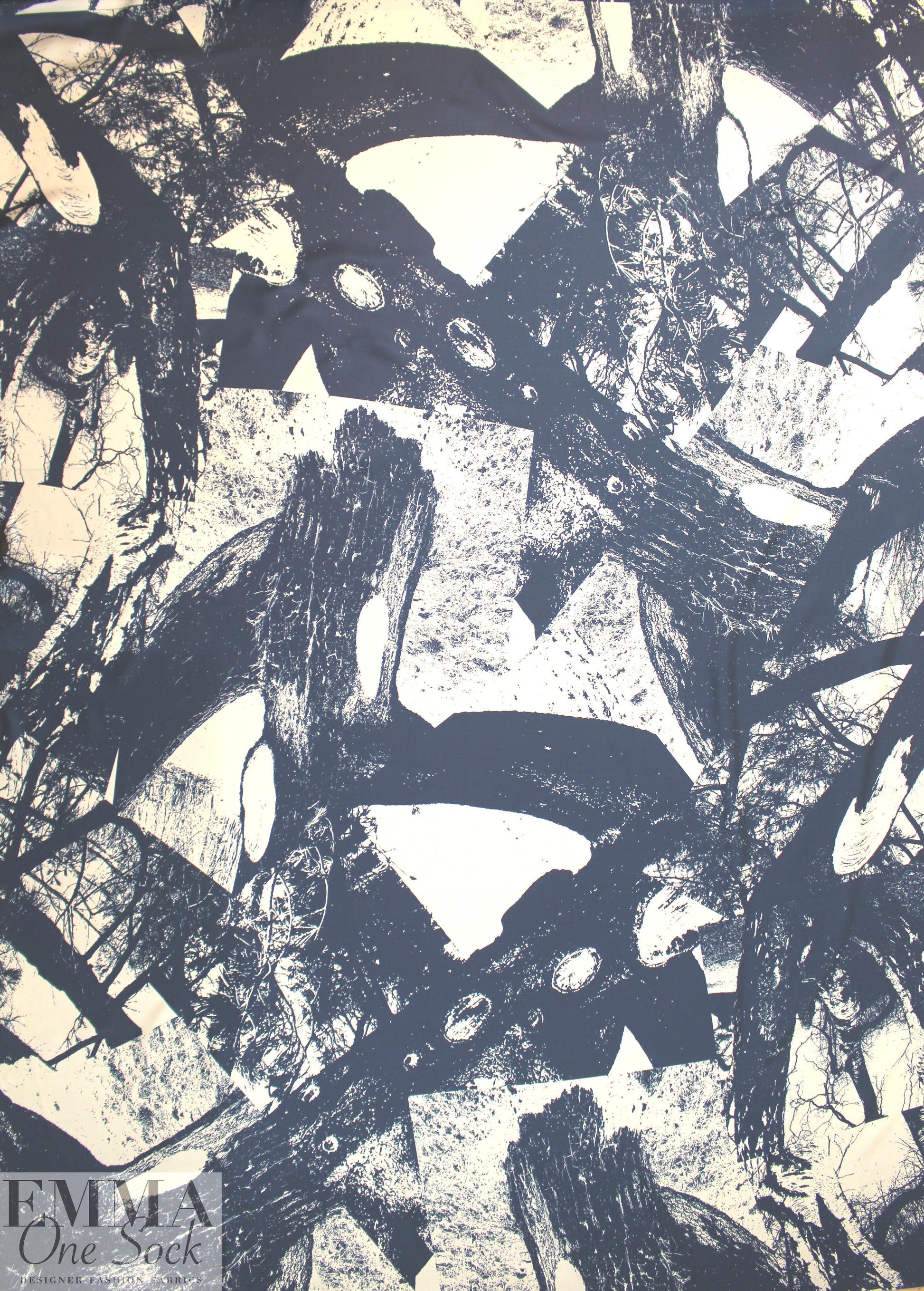 Italian panel silk twill woven - blue bonsai