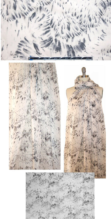 H@ute Hippie off black/cream feathery abstract silk chiffon 1.25 yd