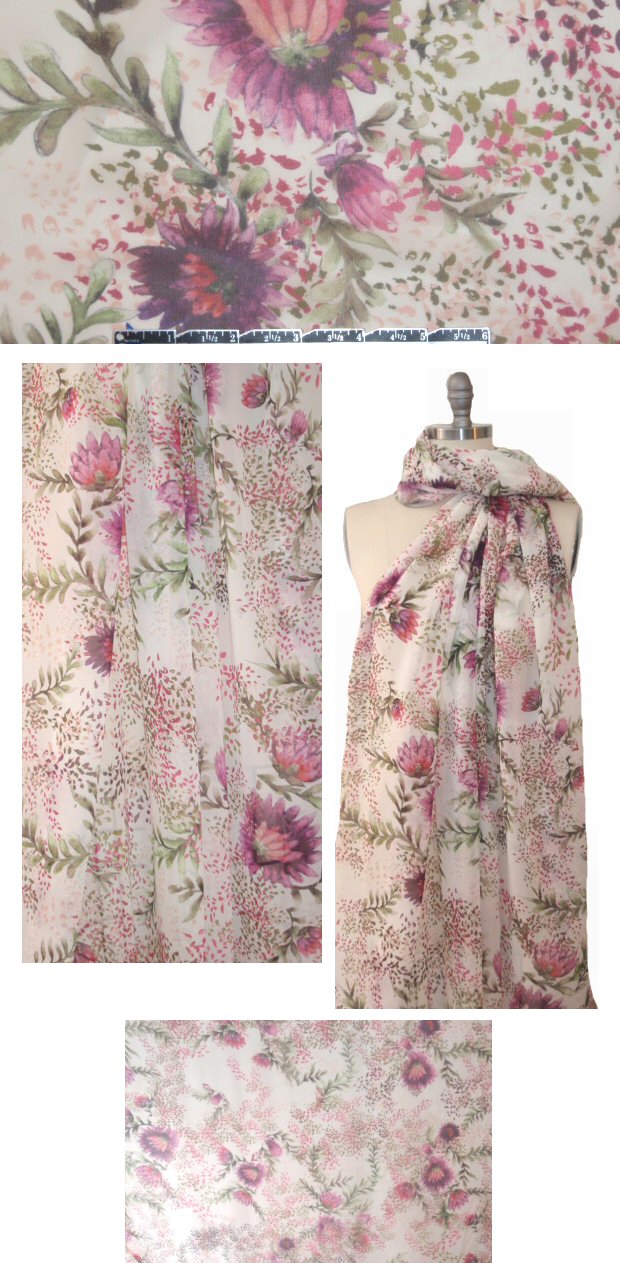 H@ute Hippie pink/lilac/sage floral silk chiffon .875 yds