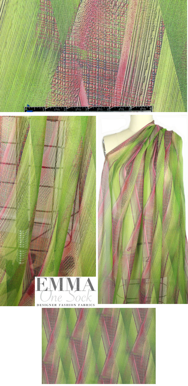 Spanish lime/rose linear abstract silk chiffon