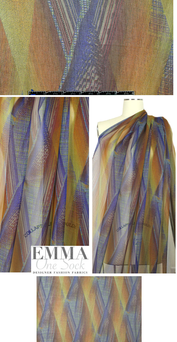 Spanish spice/indigo linear abstract silk chiffon