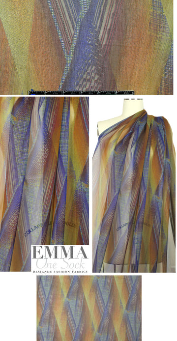 Spanish spice/indigo linear abstract silk chiffon