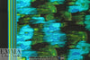 NY designer turq/lime border print silk twill
