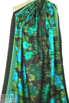 NY designer turq/lime border print silk twill