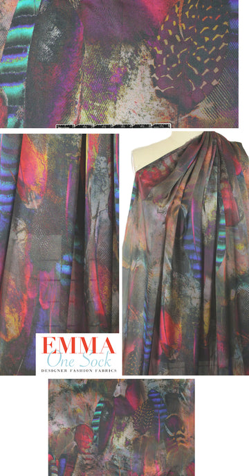 Italian jewel-toned abstract silk satin chiffon