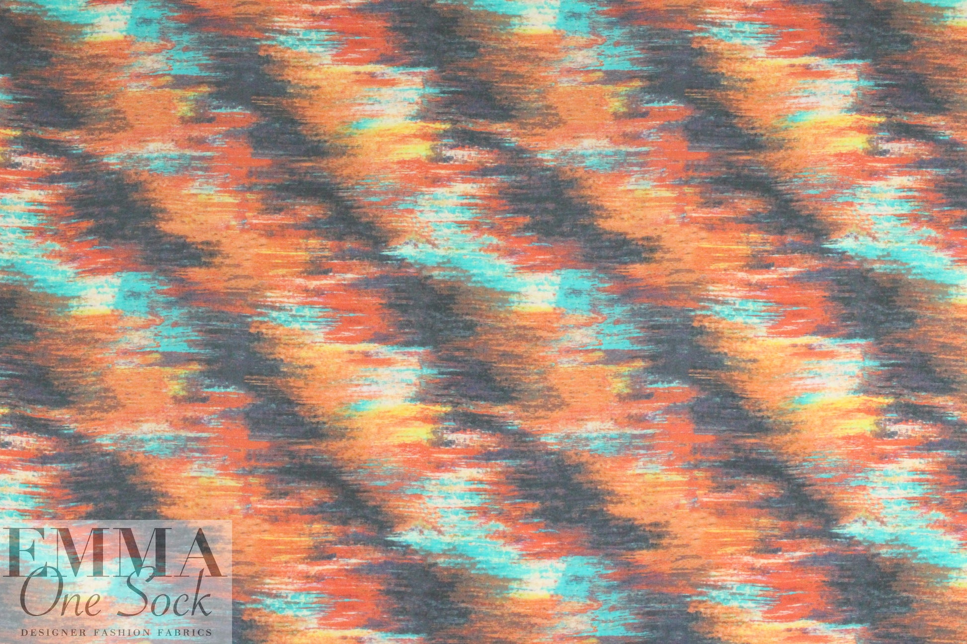 Italian spice/turquoise abstract silk satin chiffon 1 yard