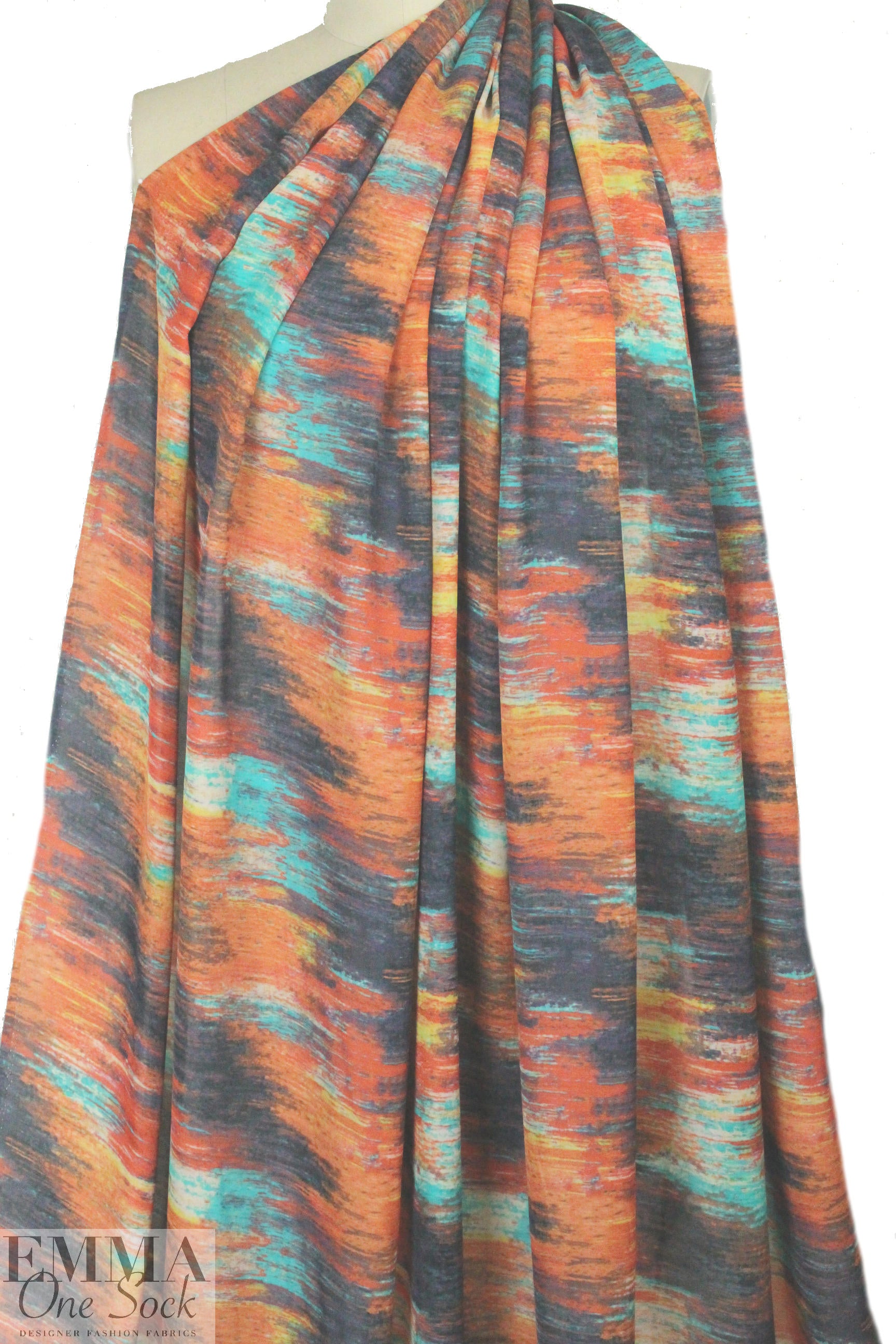 Italian spice/turquoise abstract silk satin chiffon