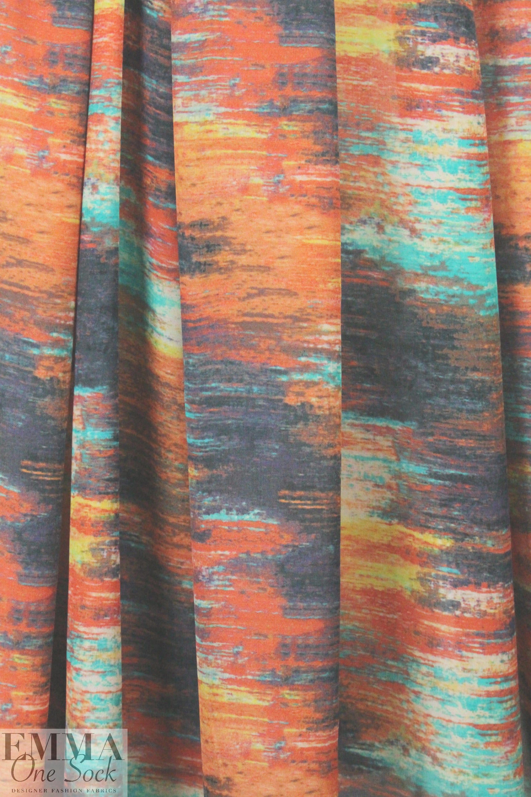 Italian spice/turquoise abstract silk satin chiffon 2 yd