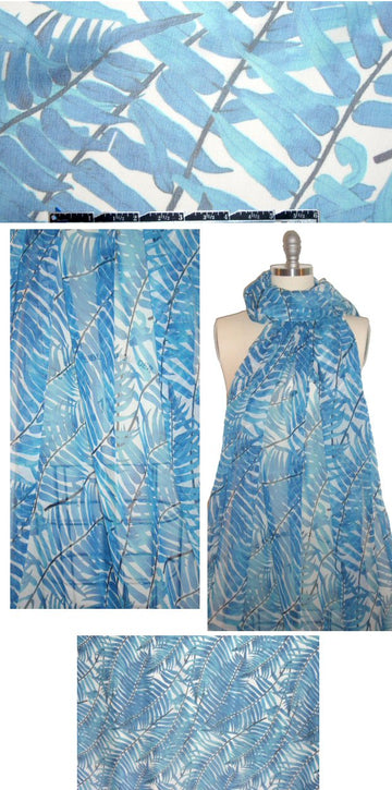 Italian blue/turq/aqua ferns print silk chiffon