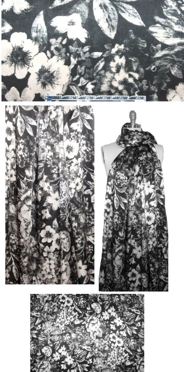 Italian 'newsprint' floral silk crepe de chine