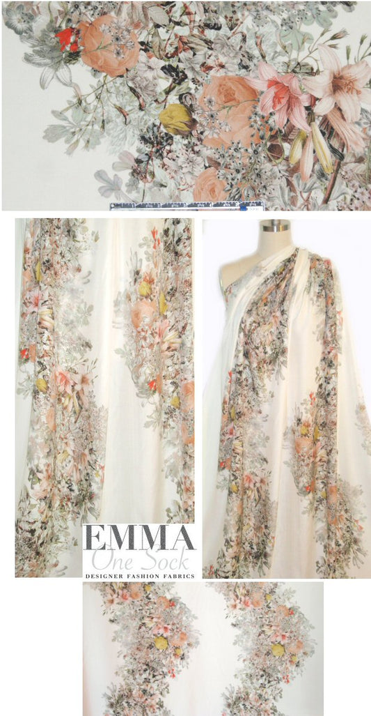 Italian double garland floral silk satin chiffon