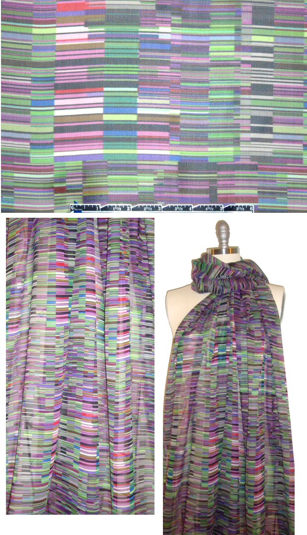 Italian plum/lime techno-graphic silk chiffon 1.5 yd