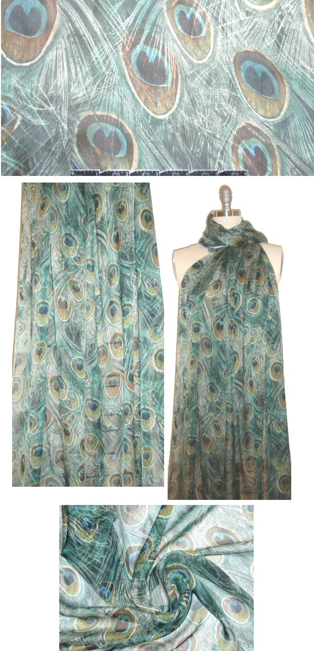 Italian peacock feather silk chiffon 1.375 yds