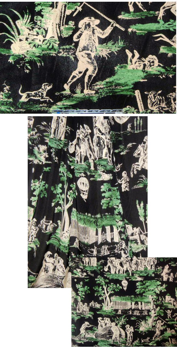 Designer toile print silk crepe de chine 2.25 yds