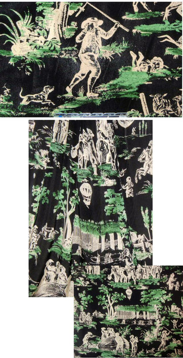Designer toile print silk crepe de chine 2 yds