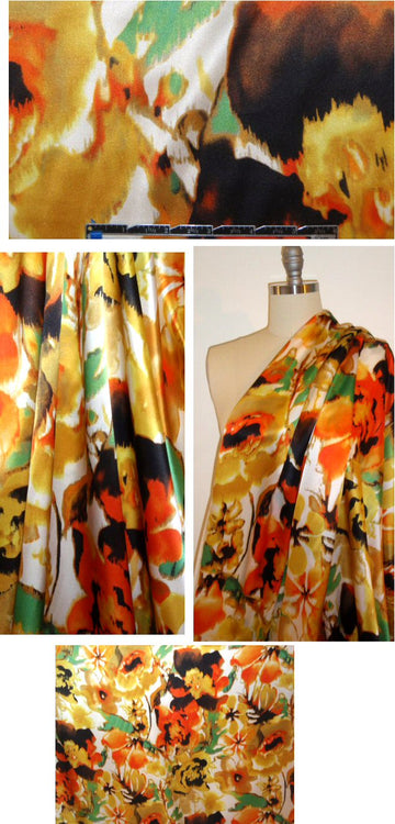 J'Envie citrus/lime floral design silk charmeuse