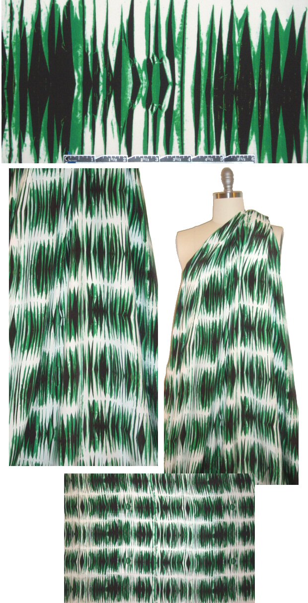 Italian edgy green/black/white silk charmeuse