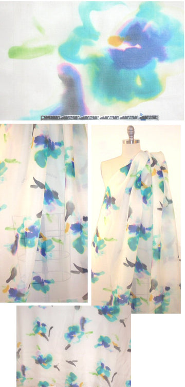 Italian printed silk organza - painterly flowers 2.5 yd