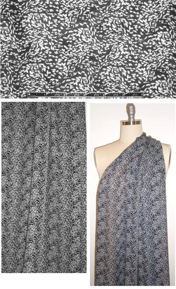 CA designer black/white seed print silk chiffon 1.5 yd