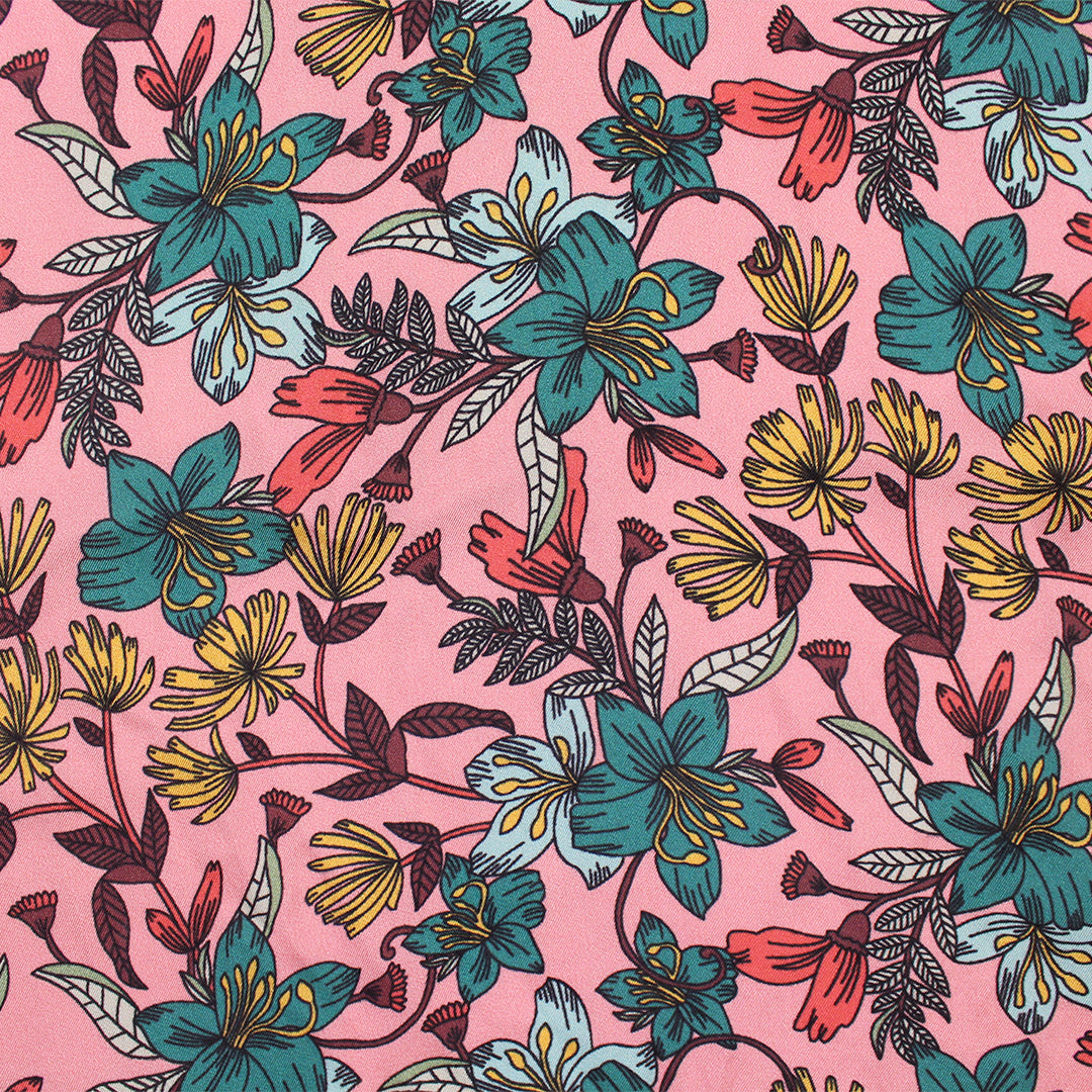 Johnny W@s 'floral on pink' printed silk voile