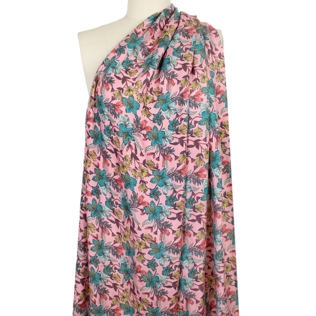 Johnny W@s 'floral on pink' printed silk voile