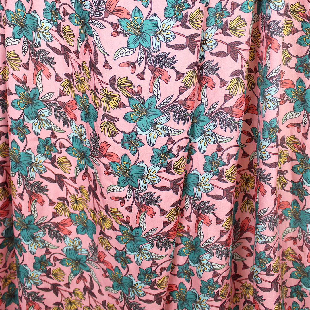 Johnny W@s 'floral on pink' printed silk voile 1.25 yds