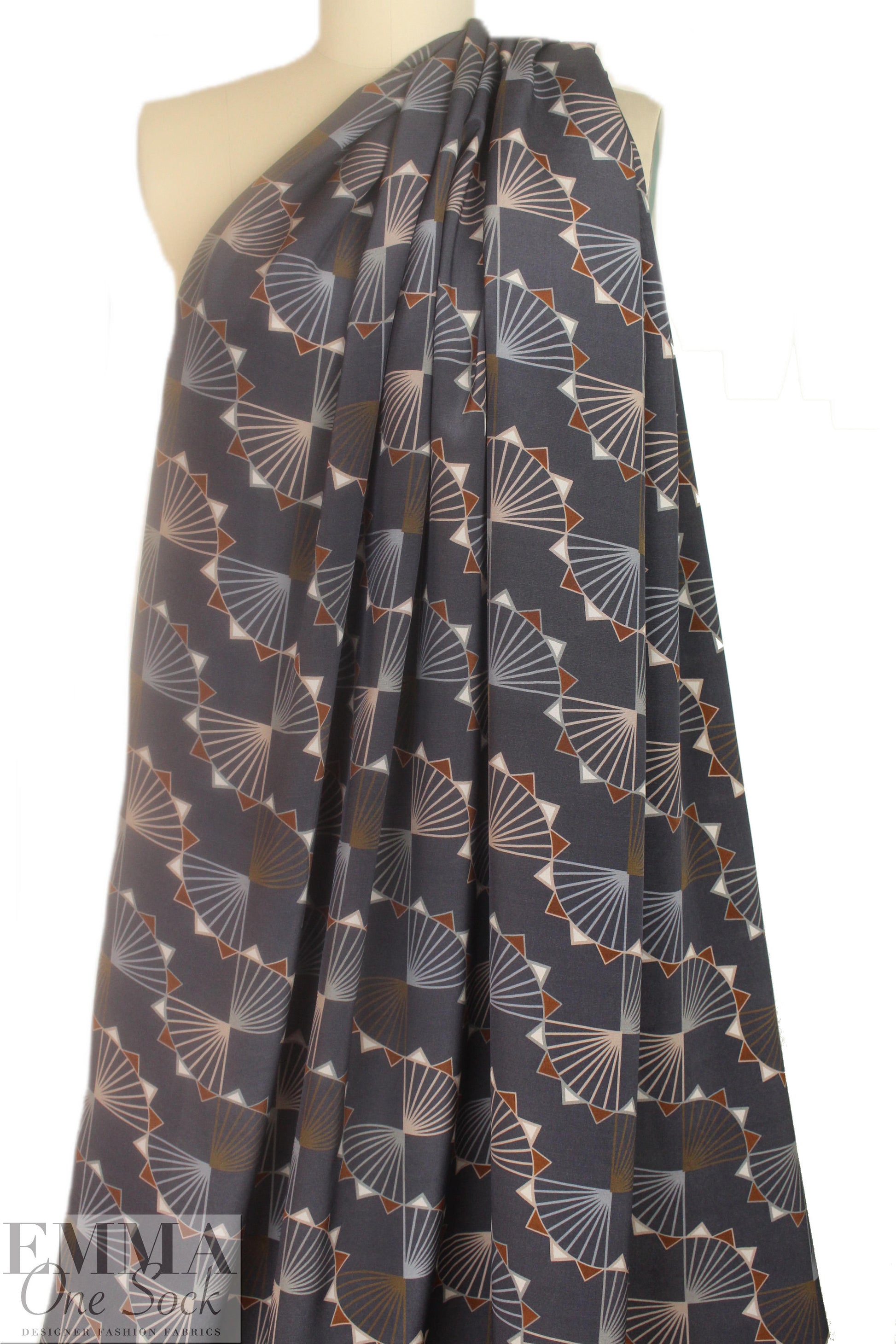 LA designer art deco graphic silk crepe de chine 2 yds
