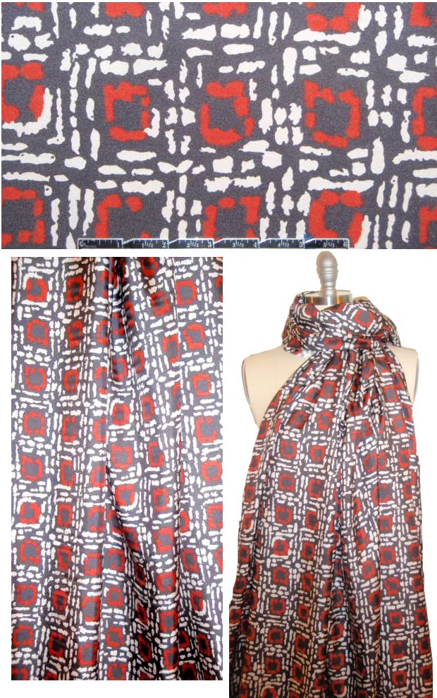 Lynn Dev0n red/white/midnight graphic silk twill 1.625 yd