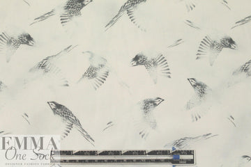 Rebecca Tayl0r bird sketch stretch silk chiffon - pearl 1.75 yd