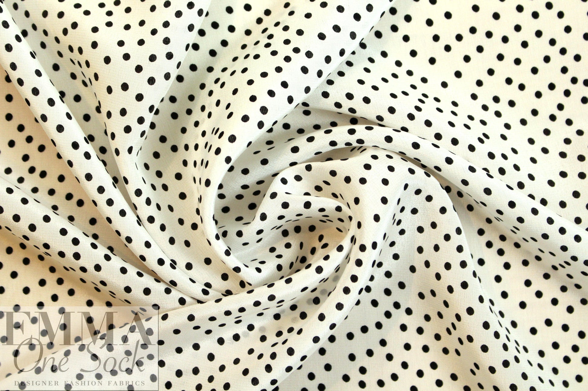 famous designer silk crepe de chine - black dot on cream