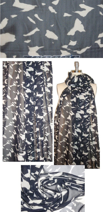 NY designer black/stone 'fragments' silk chiffon 1.375 yd