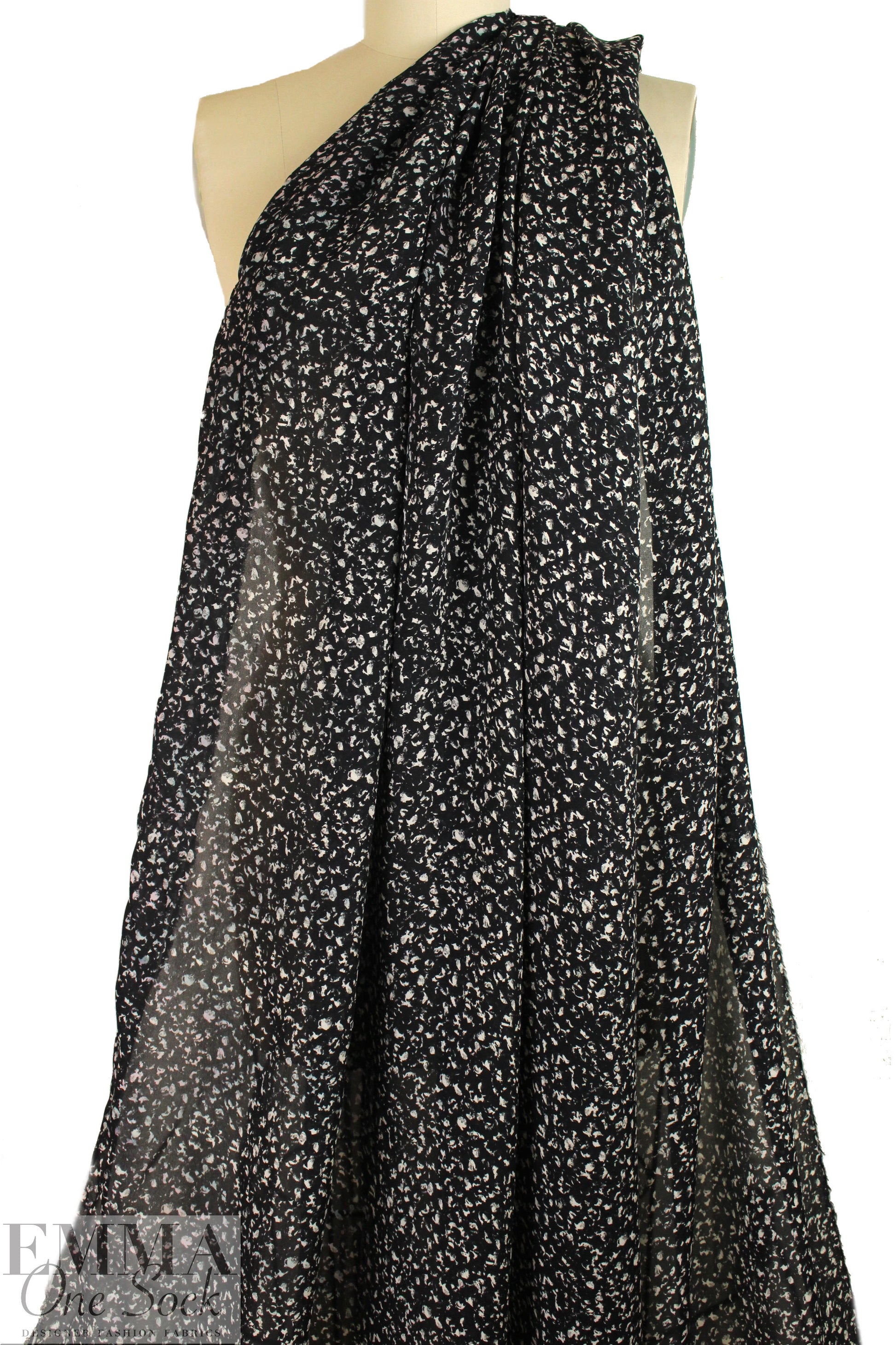 NY designer black/white confetti silk georgette 1.875 yd