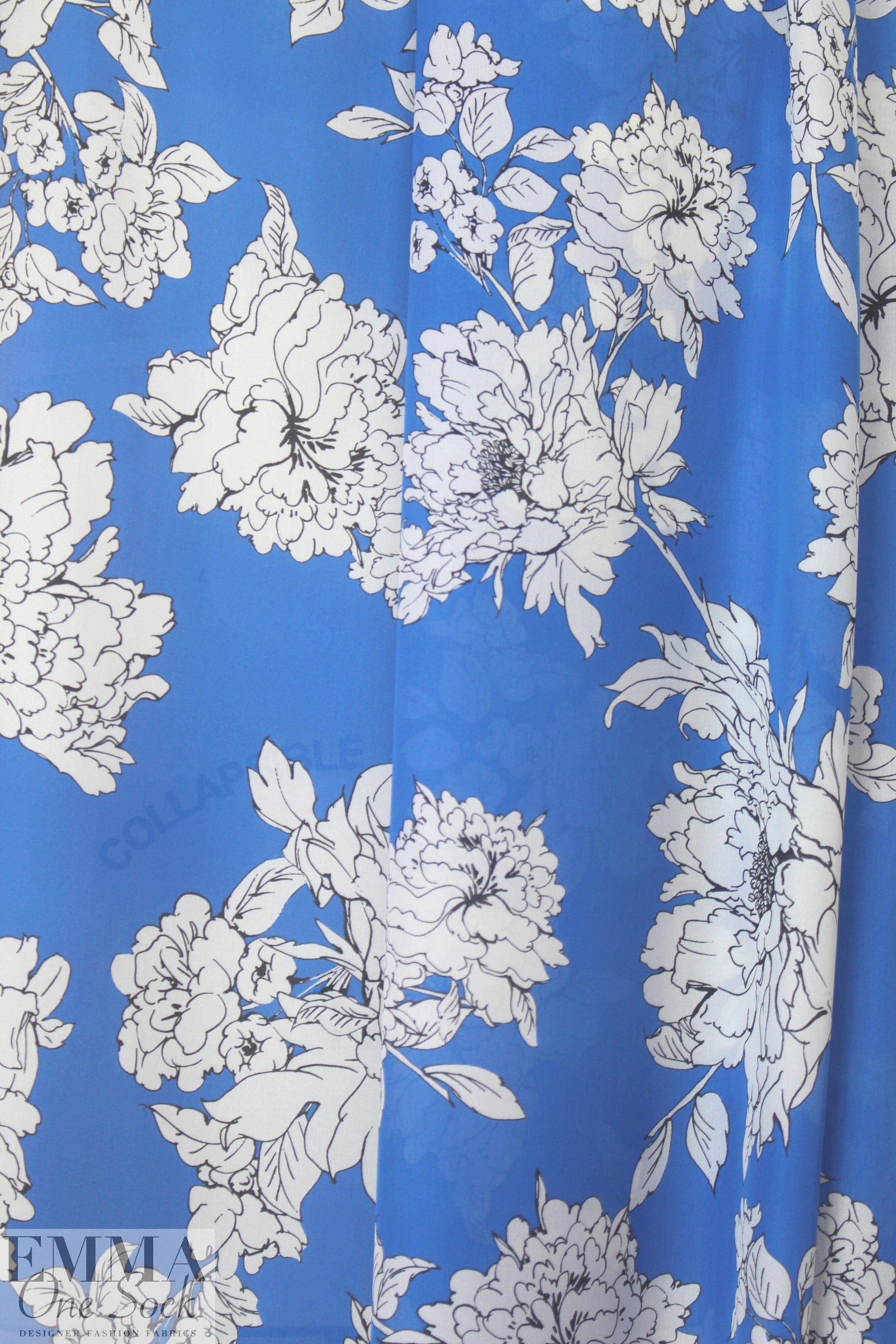 Mi11y blue background floral silk georgette 1.25 yds