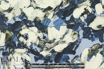 NY designer painterly blues floral silk charmeuse .875 yds
