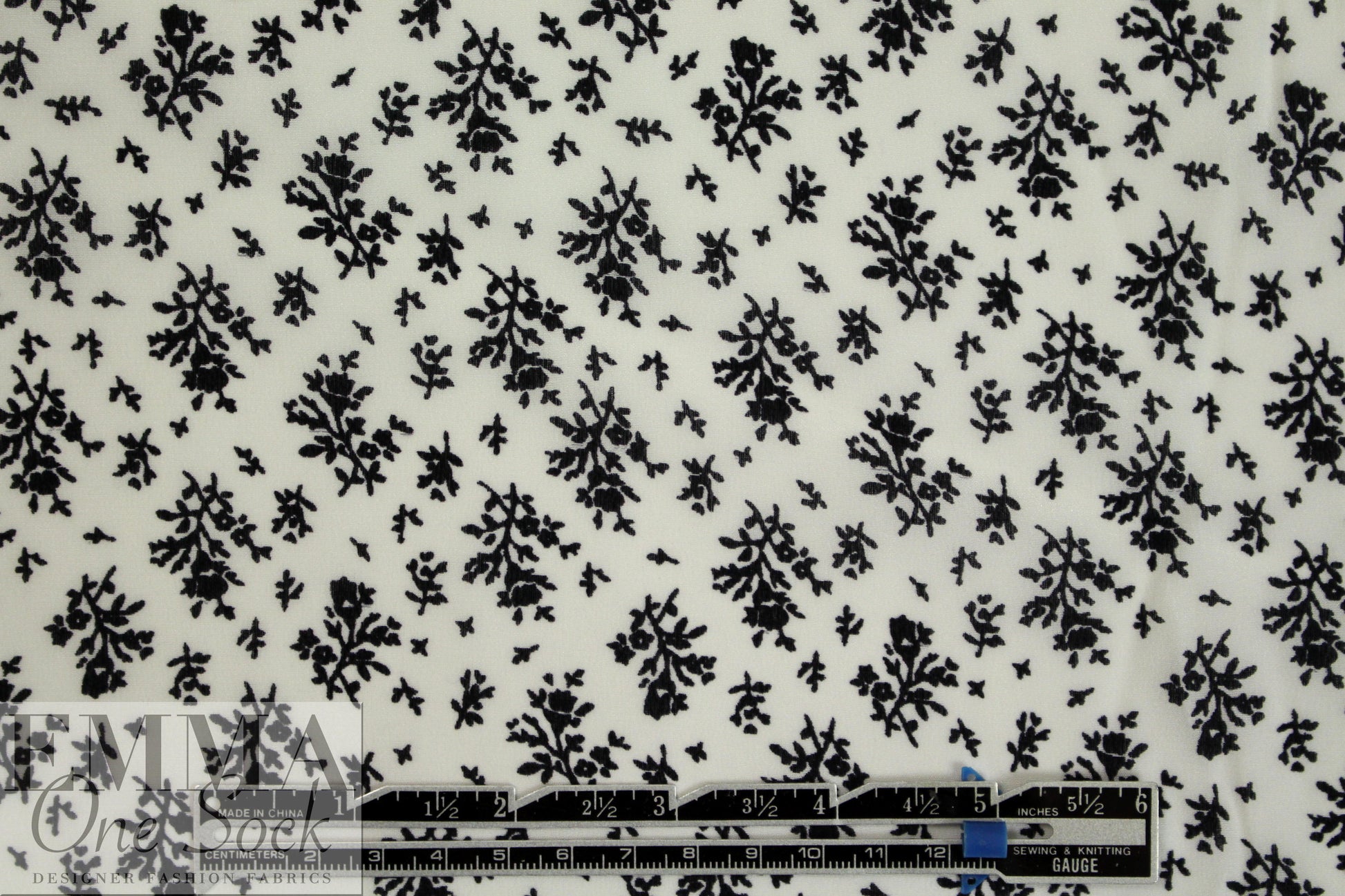NY designer white with black bouquets silk CDC
