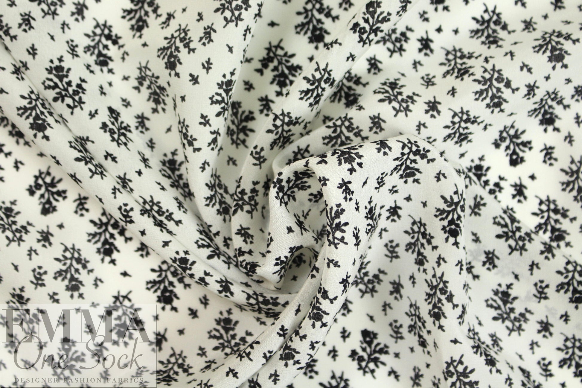 NY designer white with black bouquets silk CDC 2.25 yd