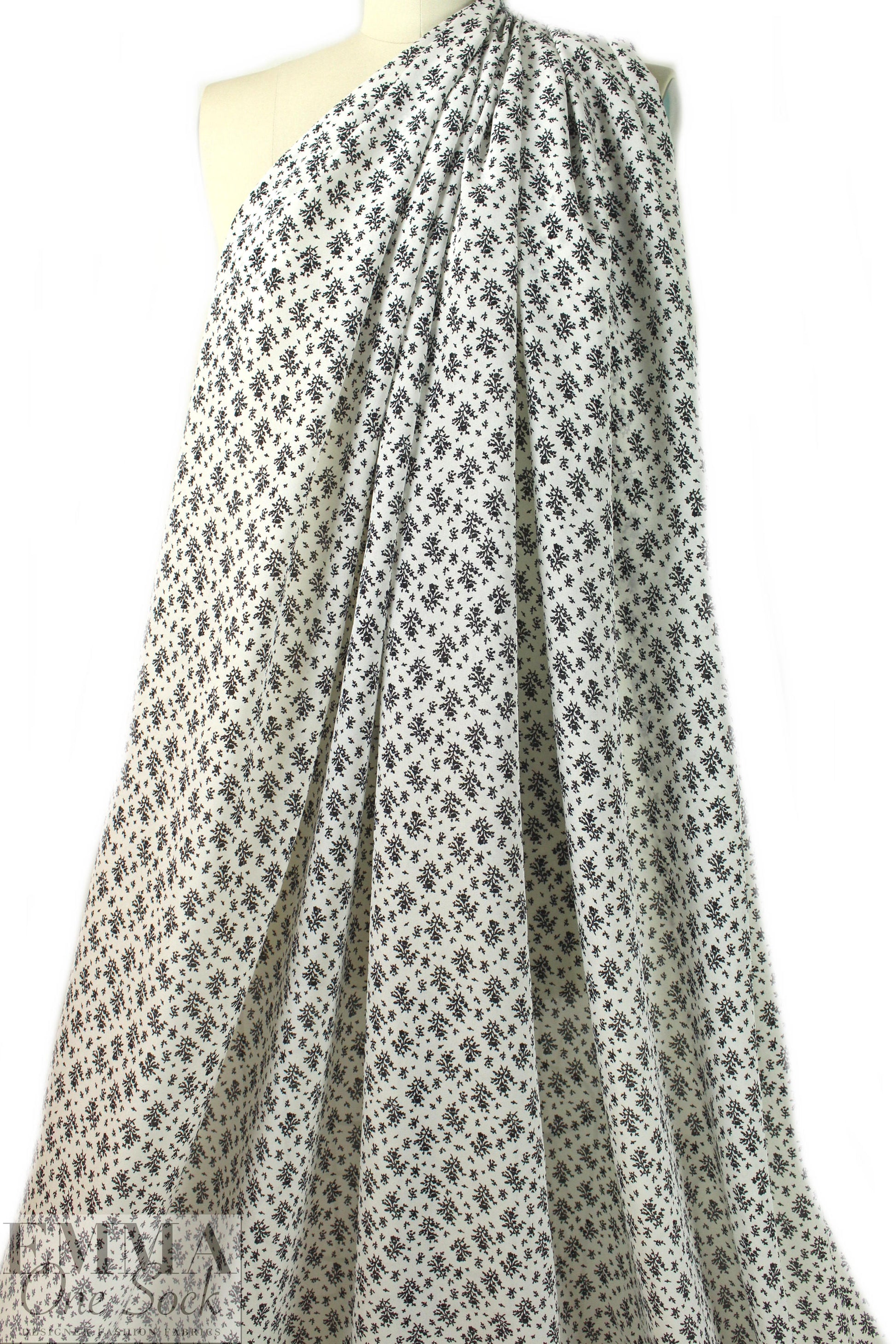 NY designer white with black bouquets silk CDC