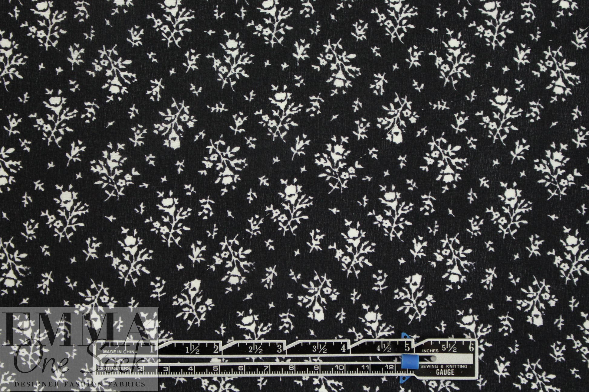 NY designer black with white bouquets silk CDC