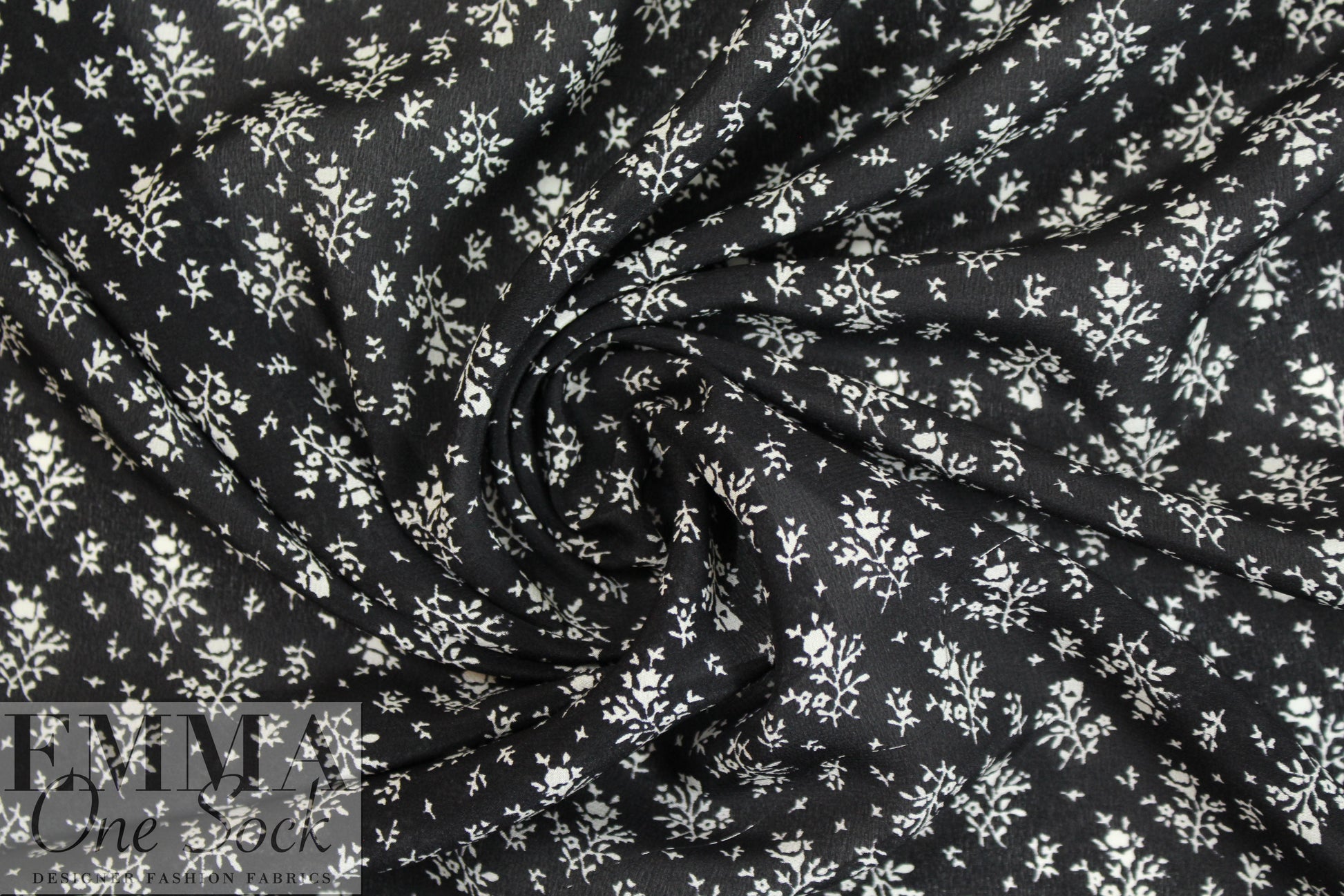 NY designer black with white bouquets silk CDC