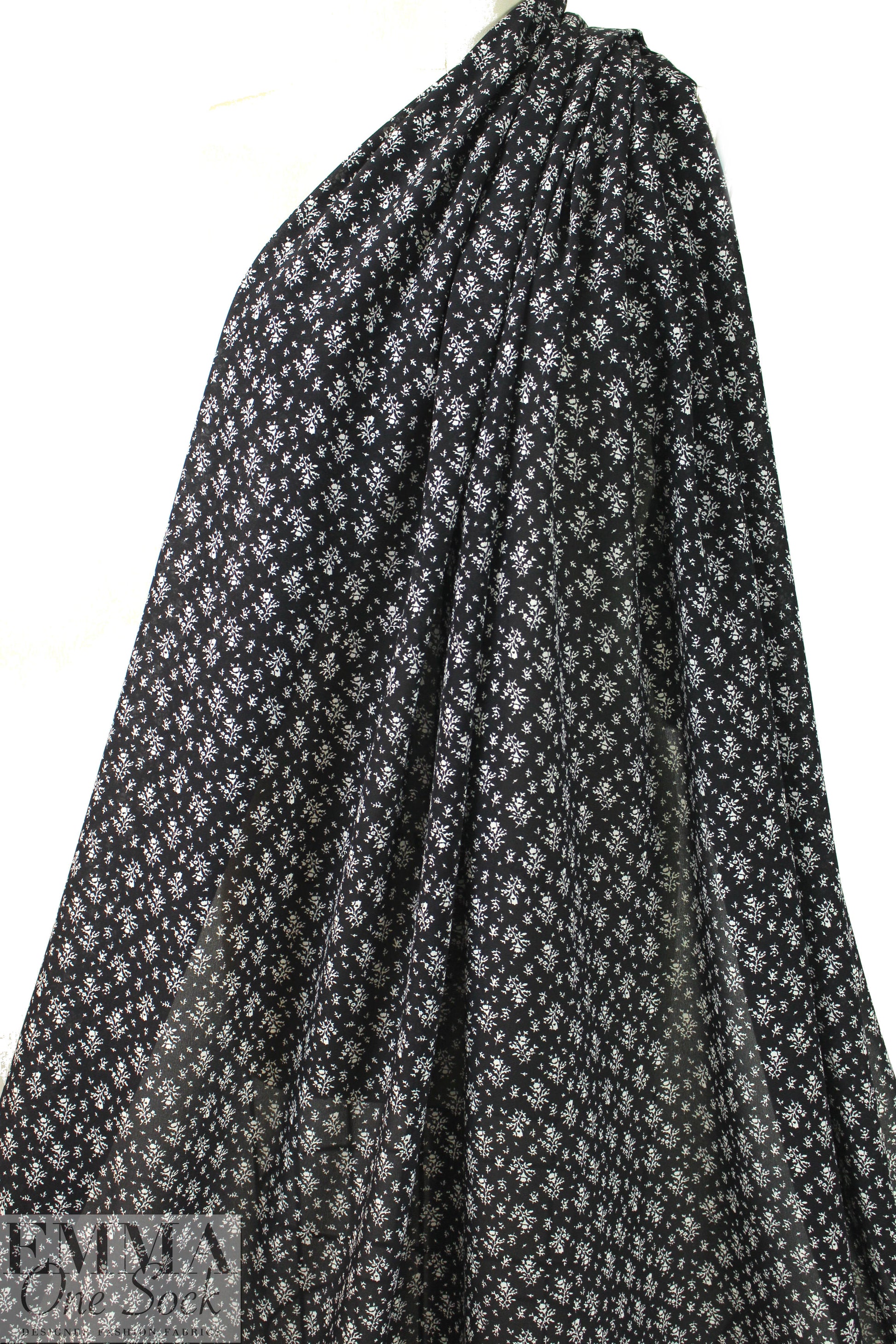 NY designer black with white bouquets silk CDC 1.25 yds