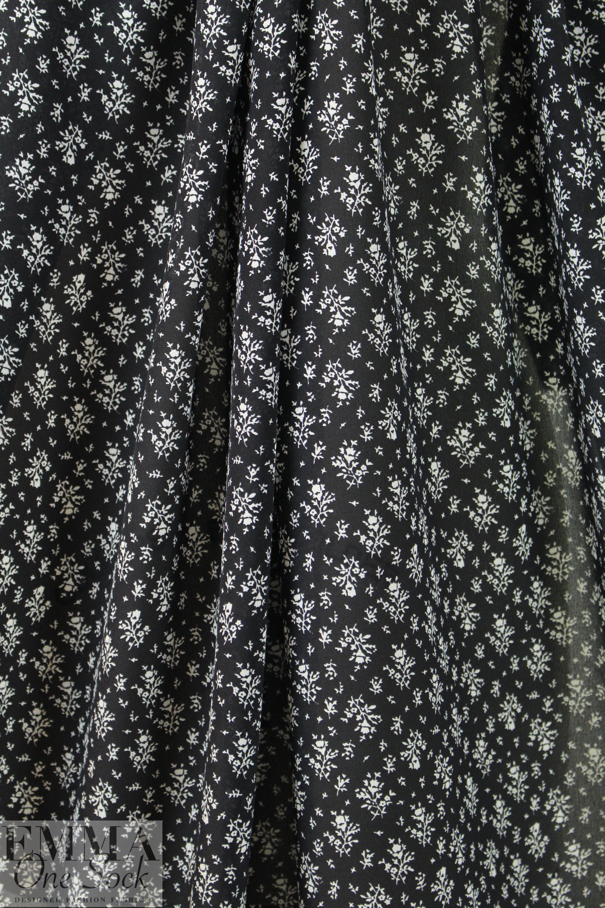 NY designer black with white bouquets silk CDC