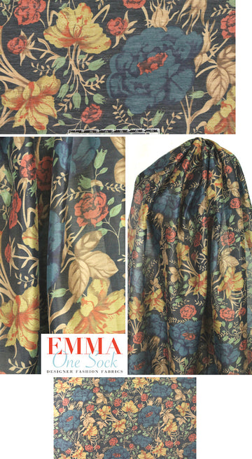 Italian silk/linen earthy floral semi-sheer woven