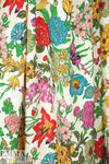 NY designer vivid garden delights on white silk crepe